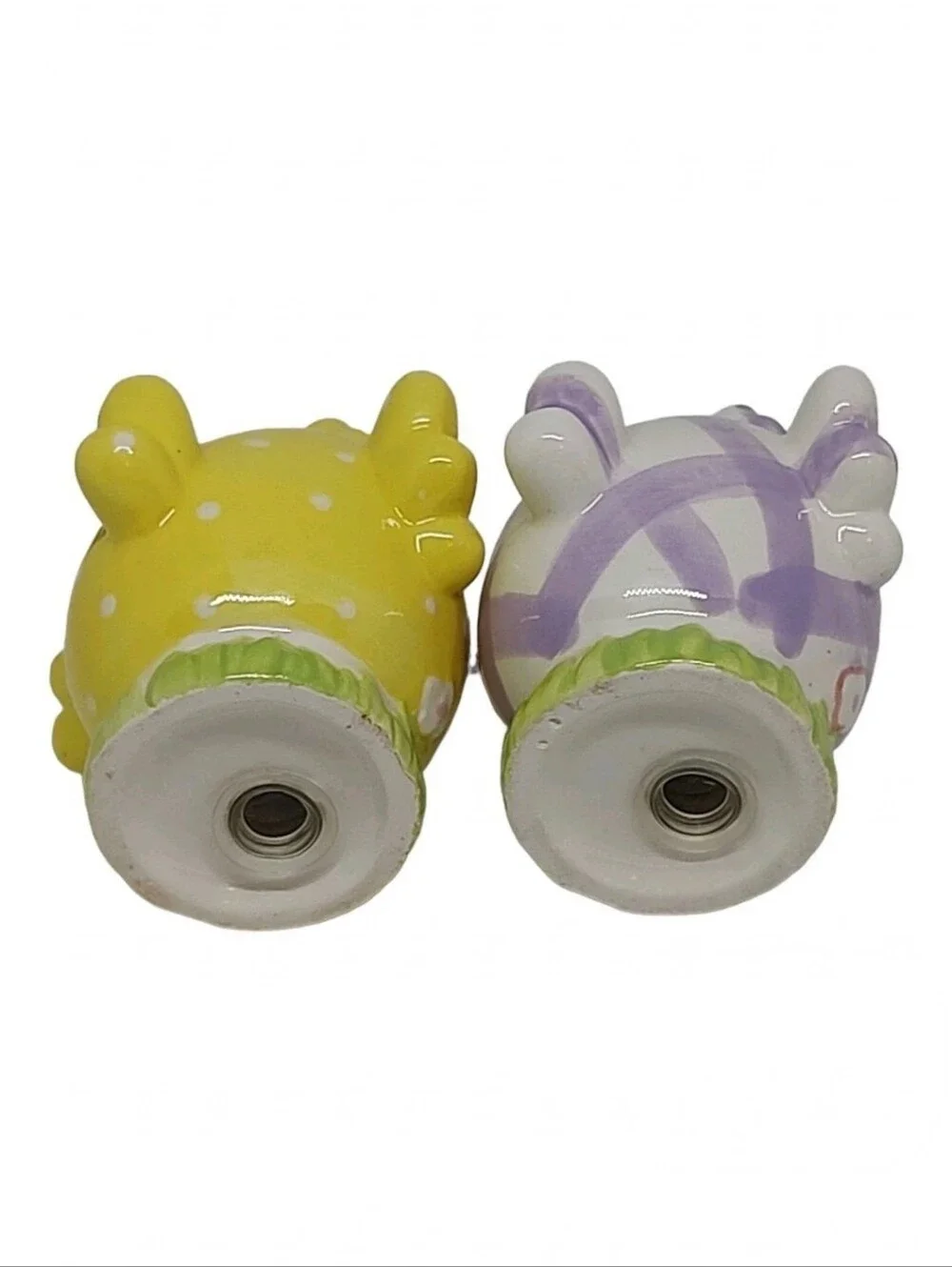 Easter Ceramic Salt and Pepper Shakers Set Yellow Polka Dot Purple Plaid Chicks